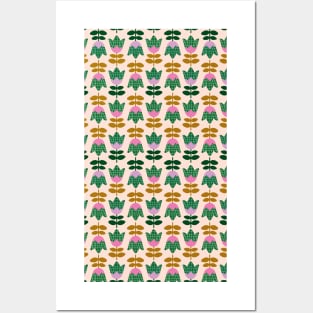 Cut Out Retro Flower rows on pale blush background Posters and Art